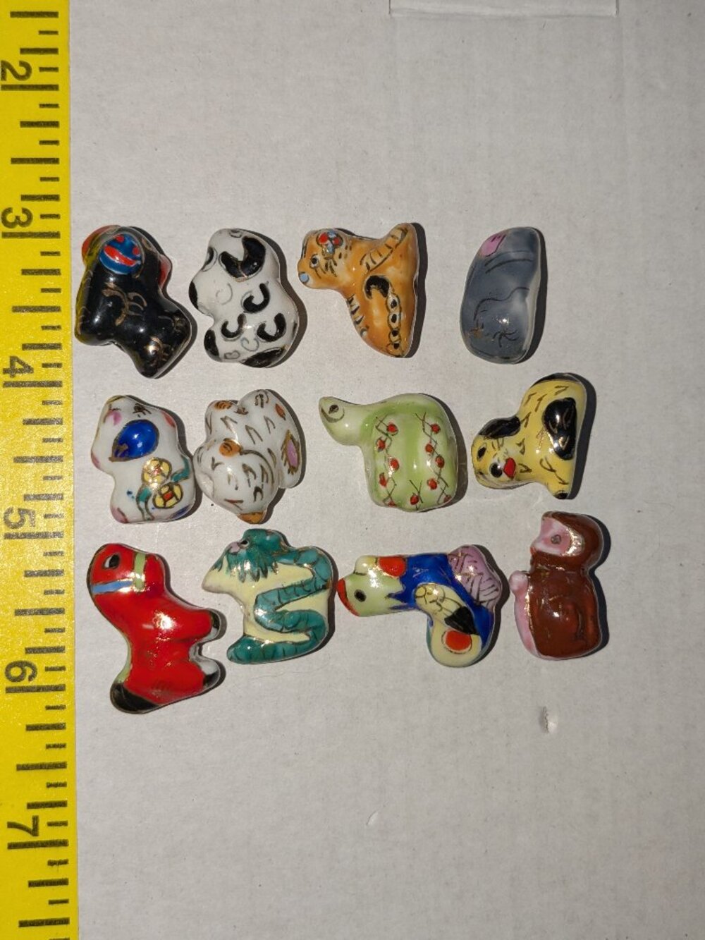 Lot of (12) Miniature Glazed Ceramic Porcelain Chinese Zodiac Beads